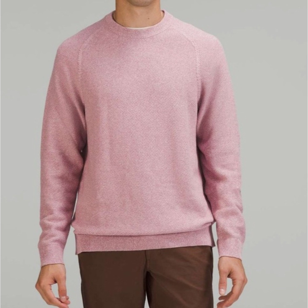Lululemon Mens Textured Knit Crewneck Sweater Size L Mauve Pink‎ Office Casual